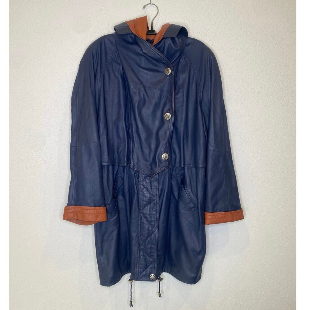 Vintage 1980’s Buttery Leather Jacket Brown & Navy by M. Bogner Sz Lg